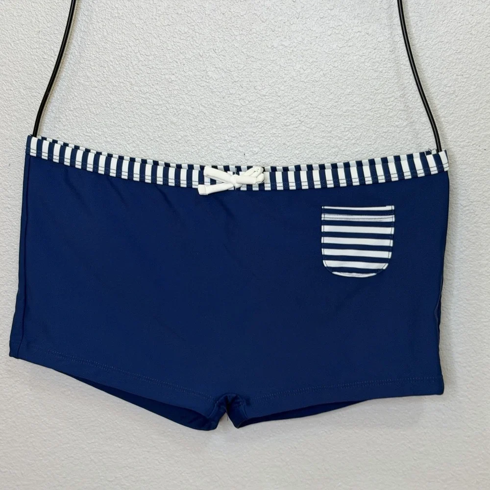 Tommy Bahama 2 Piece Swimsuit Girls Size 16 Blue Striped Trianlge Top Boy Shorts